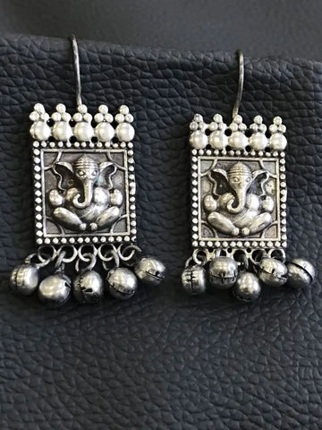Ganesha Earrings - Brass with a Silver Finish