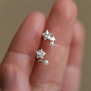 Star Pearl Climber Stud Earrings - Sterling Silver