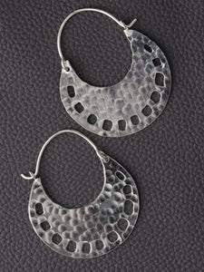 Hammered Silver Finish Hoop Earrings