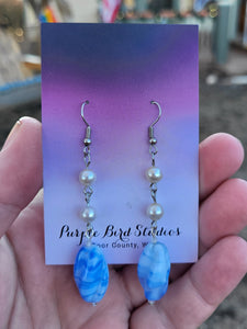 Recycled 2 Pearl & Blue Drop Earrings by Nikkie Howard