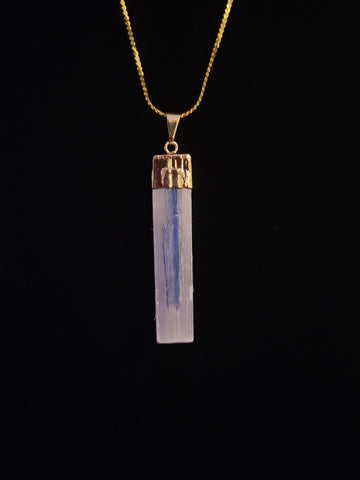 Gold Plated Blue Kyanite & Selenite Necklace