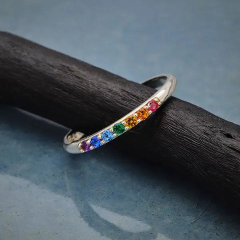 Sterling Silver Rainbow Nano Gem Stacking Ring