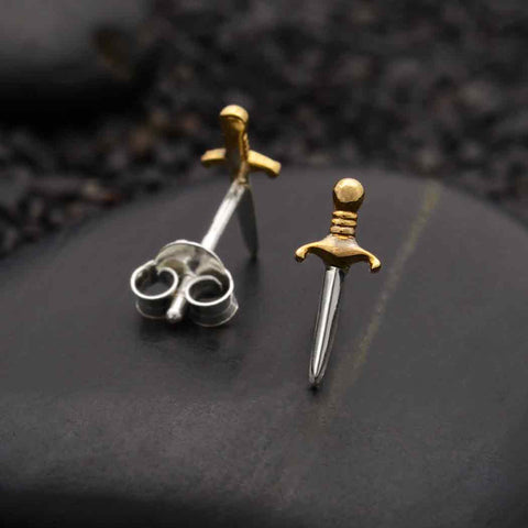 Mixed Metal and Sterling Silver Mini Dagger Post Earrings