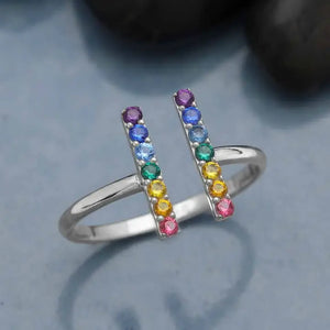 Sterling Silver Adjustable Rainbow Bar Ring