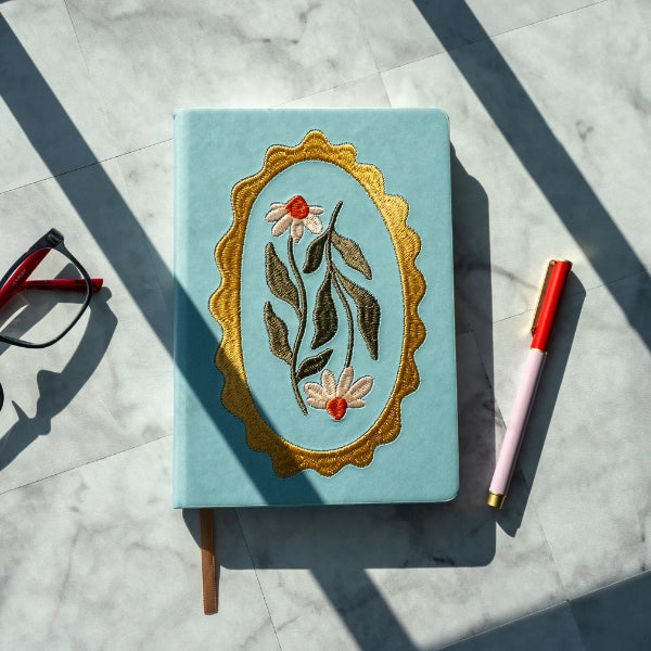 Daisy Frame Hardbound Embroidered Lay Flat Journal Notebook