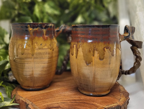 Umber Autumn Mugs with Vine Handle by Liz Butler