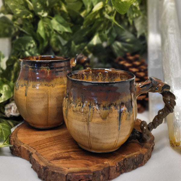 Umber Autumn Mugs with Vine Handle by Liz Butler