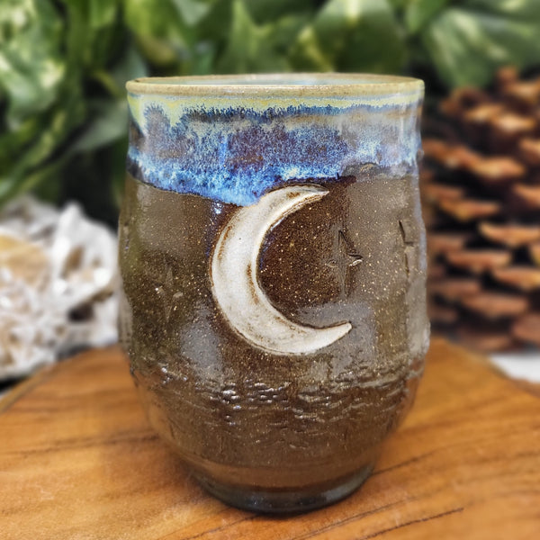 Dark Brown Moon & Forest Cups by Liz Butler