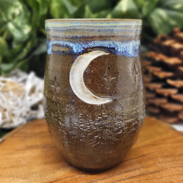 Dark Brown Moon & Forest Cups by Liz Butler