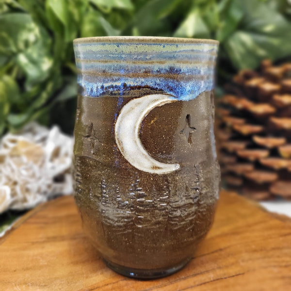 Dark Brown Moon & Forest Cups by Liz Butler