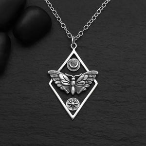 Geometric Moth Necklace - Sterling Silver