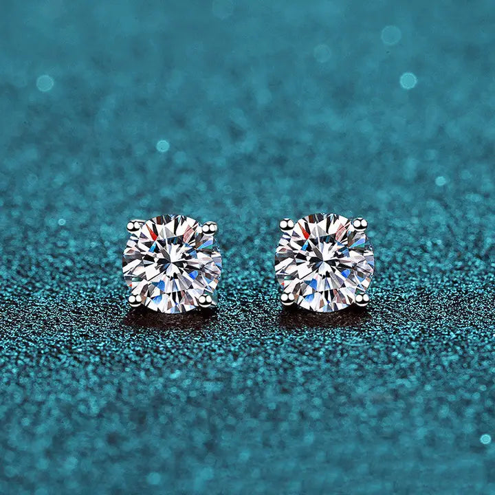 Four Prong Moissanite Stud Earrings in Sterling Silver