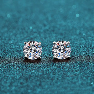 Four Prong Moissanite Stud Earrings in Sterling Silver