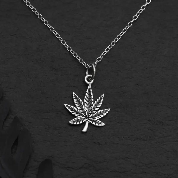 Sterling Silver Pot Leaf Necklace 18 Inch