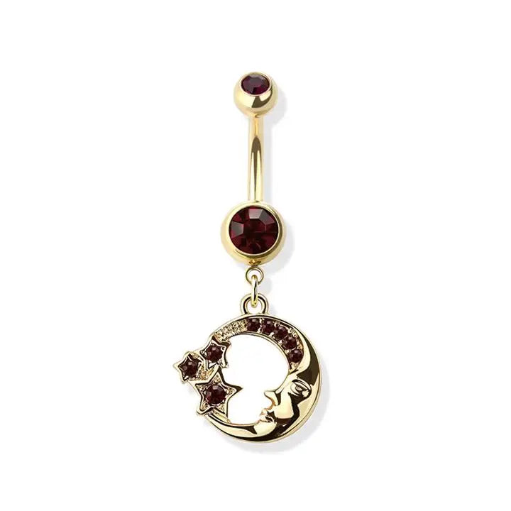 Lil' Purple Star and Moon Dangle Navel Belly Ring