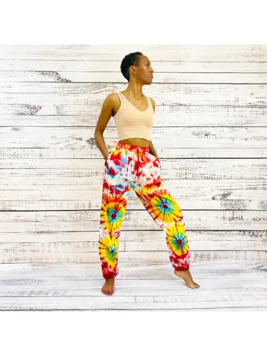 Tie Dye Print Organic Cotton Pants with Pockets