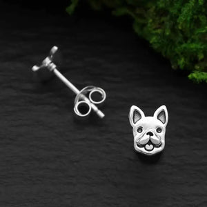 Sterling Silver Frenchie Face Post Earrings - 8x6mm