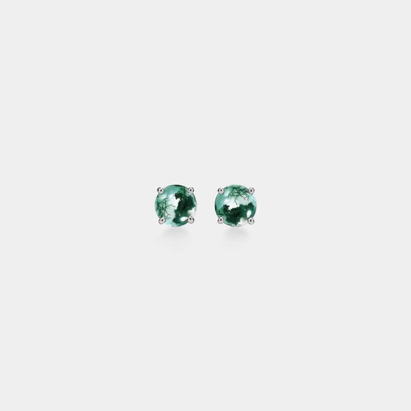 Dainty Moss Agate Cabochon Earrings