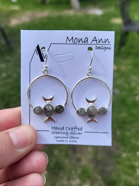 Moonphase Gemstone Sterling Silver Hook Earrings