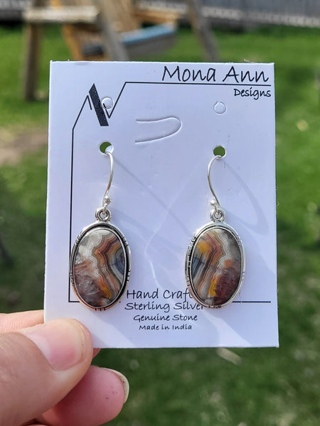 Crazy Lace Agate Sterling Silver Hook Earrings