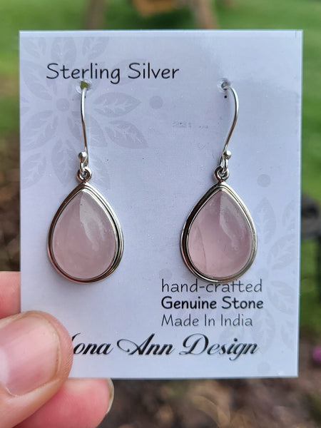 Rose Quartz Sterling Silver Hook Earrings