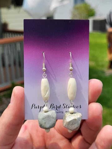 Stacked Stone & Bone Dangle Earrings by Nikkie Howard