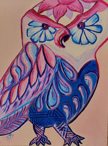 “Candy Striped Owl” - Samantha Beutel Original Acrylic on Canvas