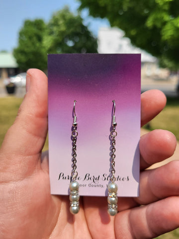 Silver Faux Pearl Drop Earrings by Nikkie Howard