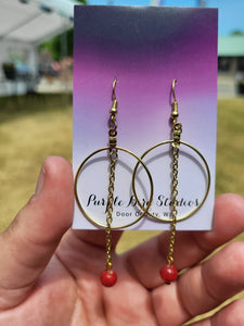 Gold Hoop Red Chain Drop Earrings  by Nikkie Howard