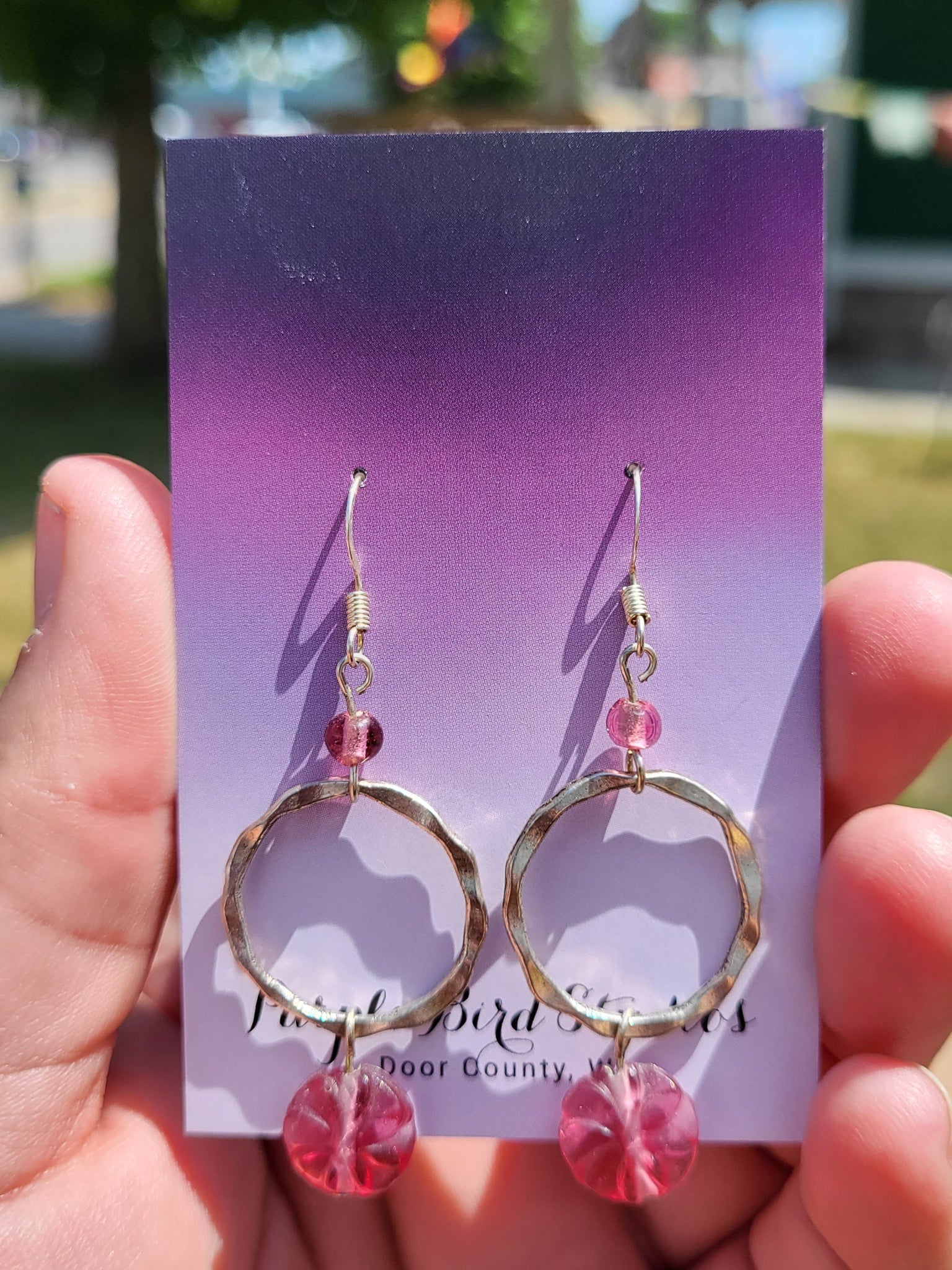 Silver Hoop Purple Drop Earrings by Nikkie Howard