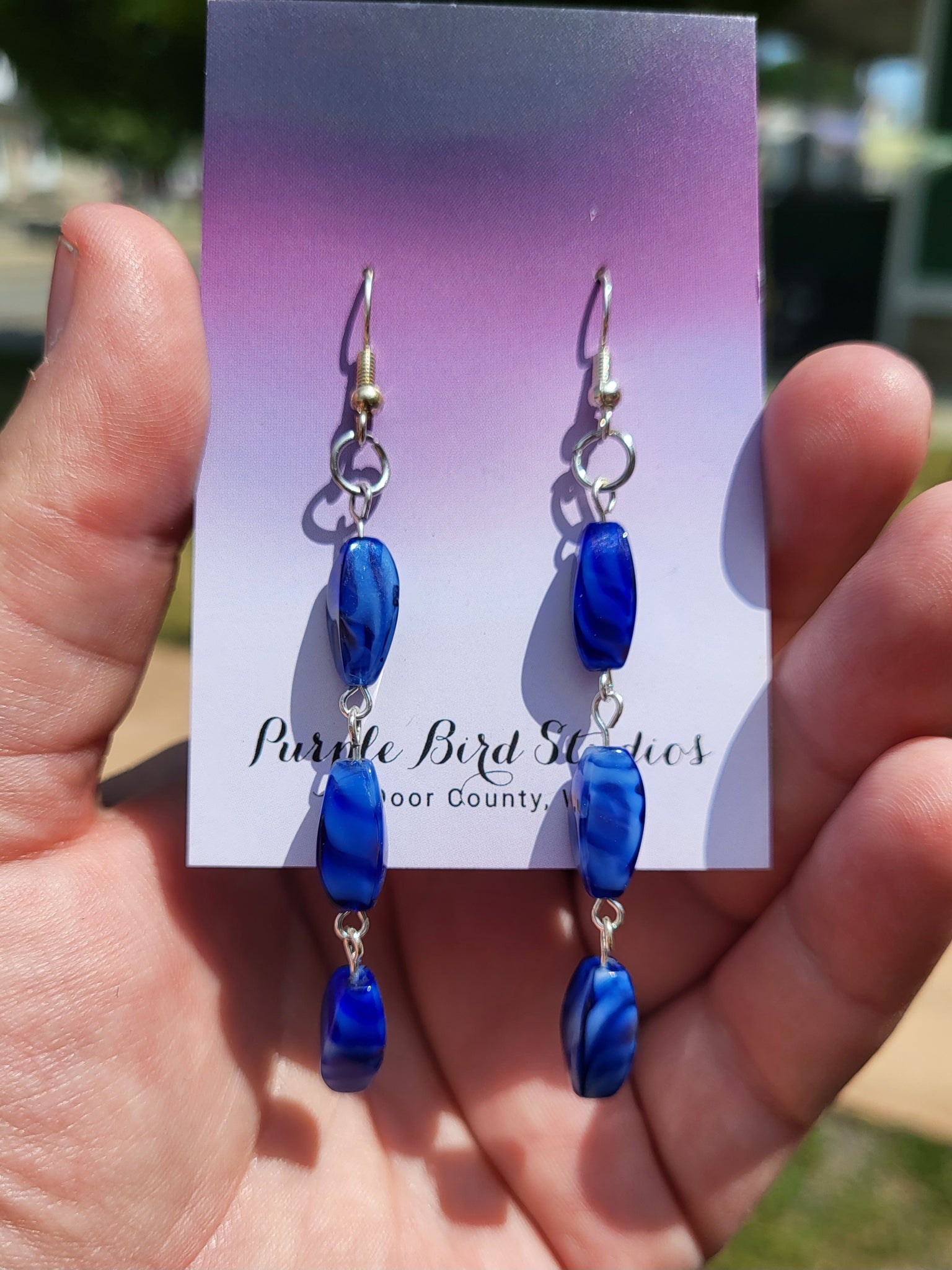 3 Blue Recycled Beads Earrings by Nikkie Howard