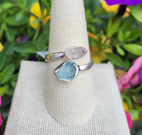 Aquamarine and Herkimer Diamond Sterling Silver Rings