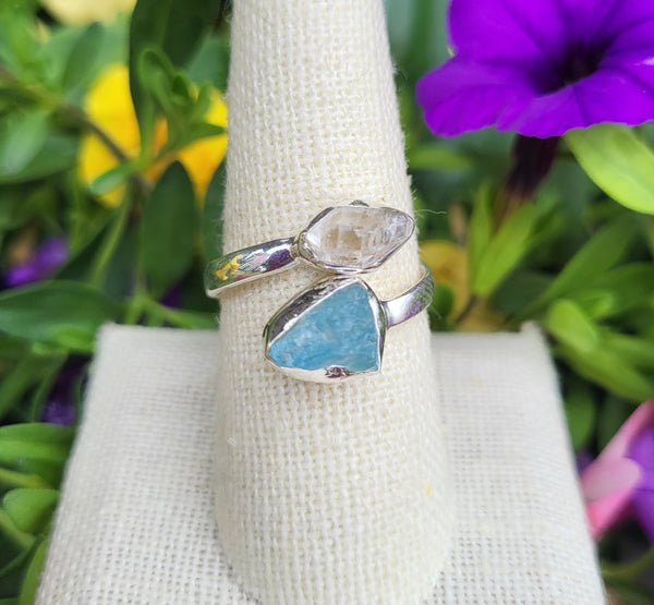 Aquamarine and Herkimer Diamond Sterling Silver Rings