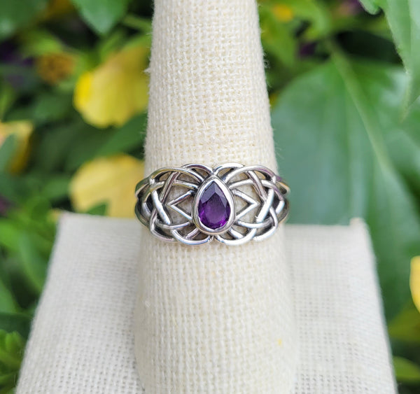 Amethyst Sterling Silver Celtic Knot Ring