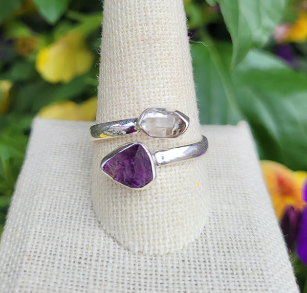 Amethyst and Herkimer Diamond Sterling Silver Rings