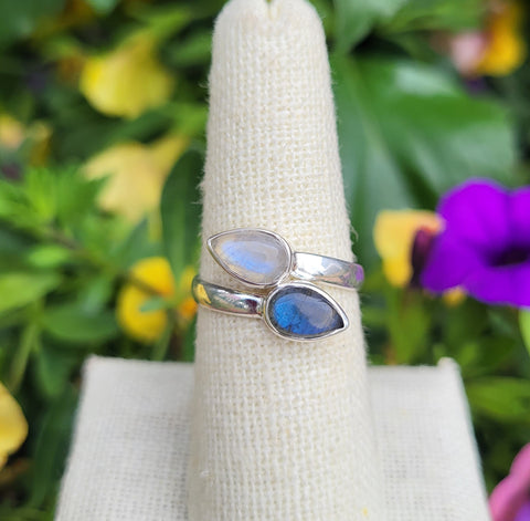 Labradorite and Moonstone Freeform Sterling Silver Rings