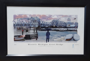 “Historic Michigan Street Bridge” - Framed Enhanced Printed Sketch (13x19”) by David Robillard