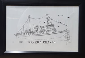“Tug John Purves” - Framed Printed Sketch (13x19”) by David Robillard