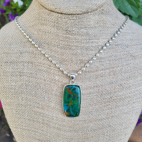 Chrysocolla and Malachite Sterling Silver Pendant