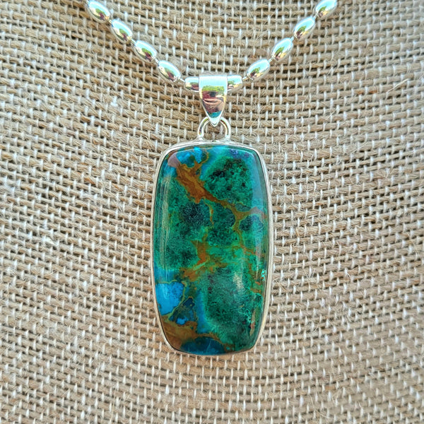 Chrysocolla and Malachite Sterling Silver Pendant