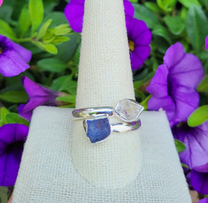Tanzanite and Herkimer Diamond Freeform Sterling Silver Rings