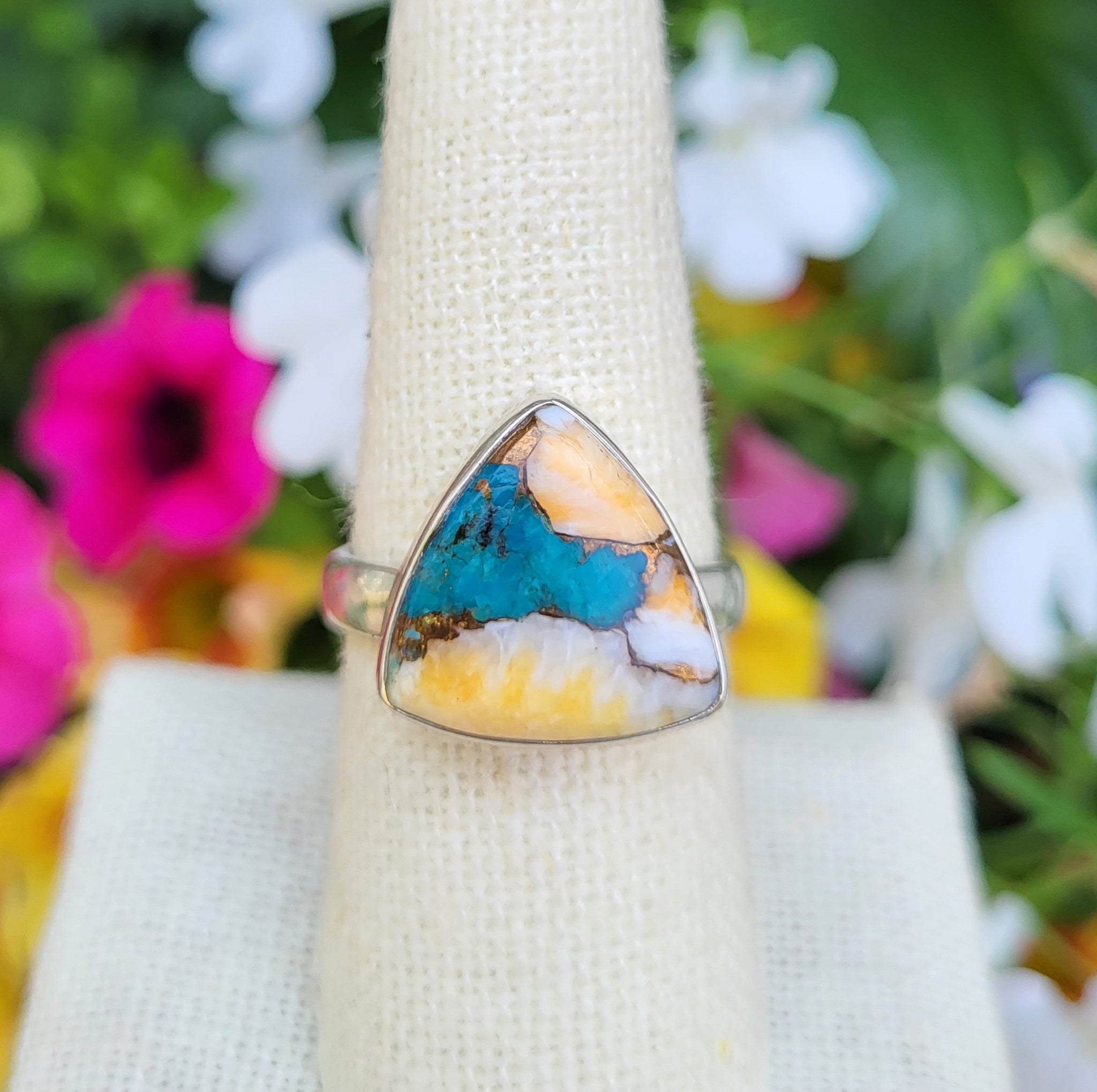Spiny Oyster Turquoise Sterling Silver Ring