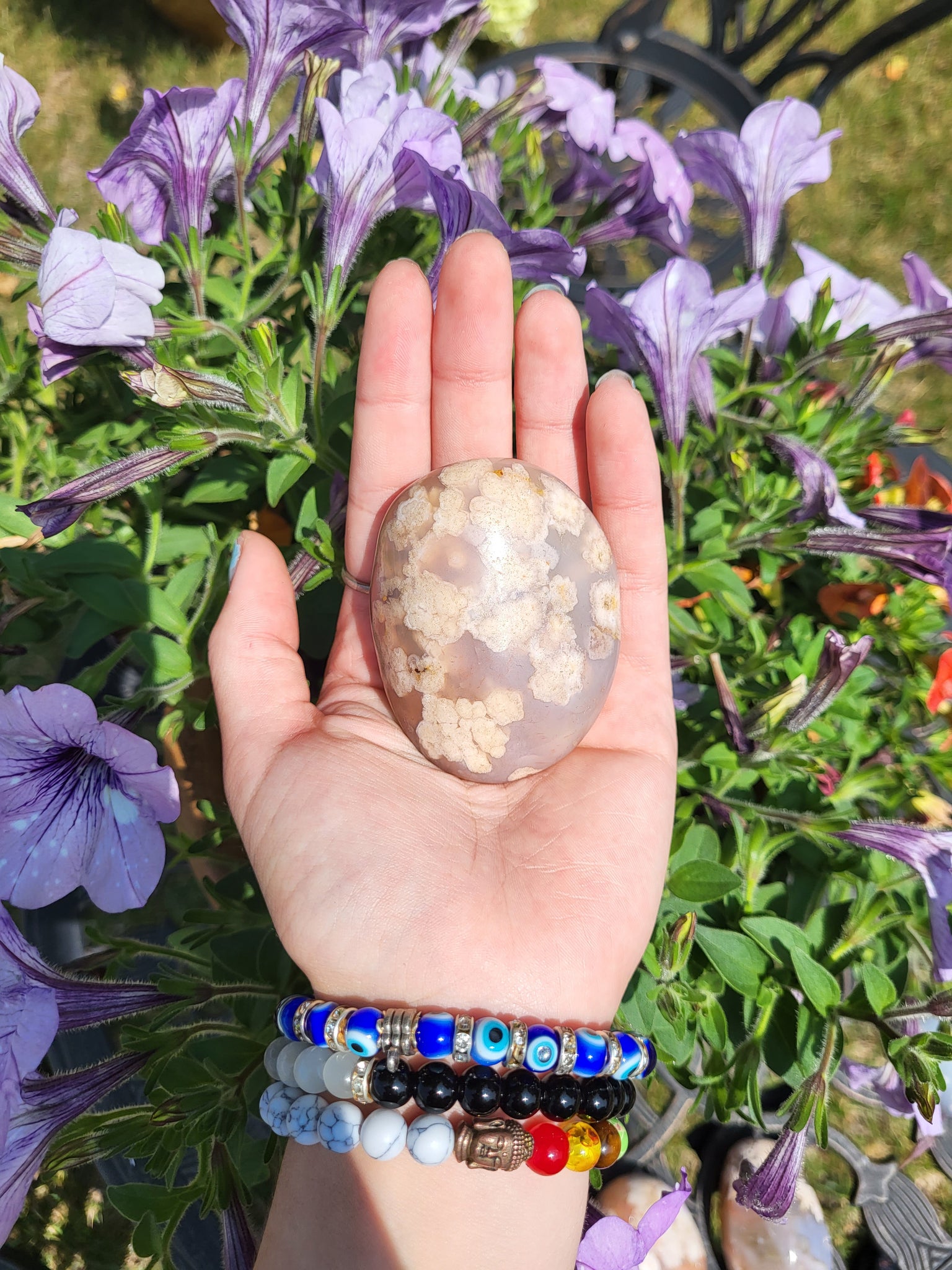 Flower Agate Palm Stones