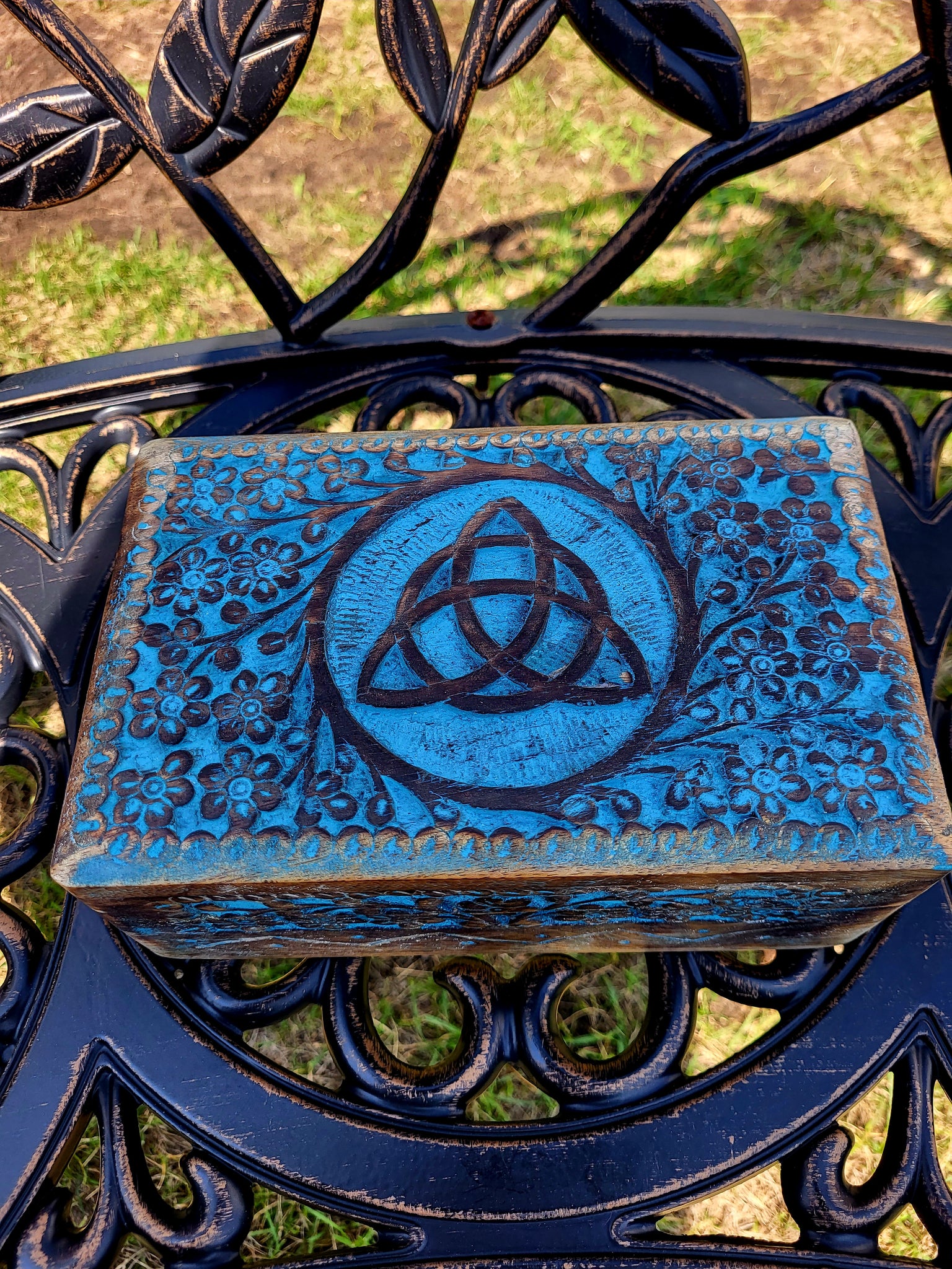 Wooden Treasure Box - Blue Celtic Knot