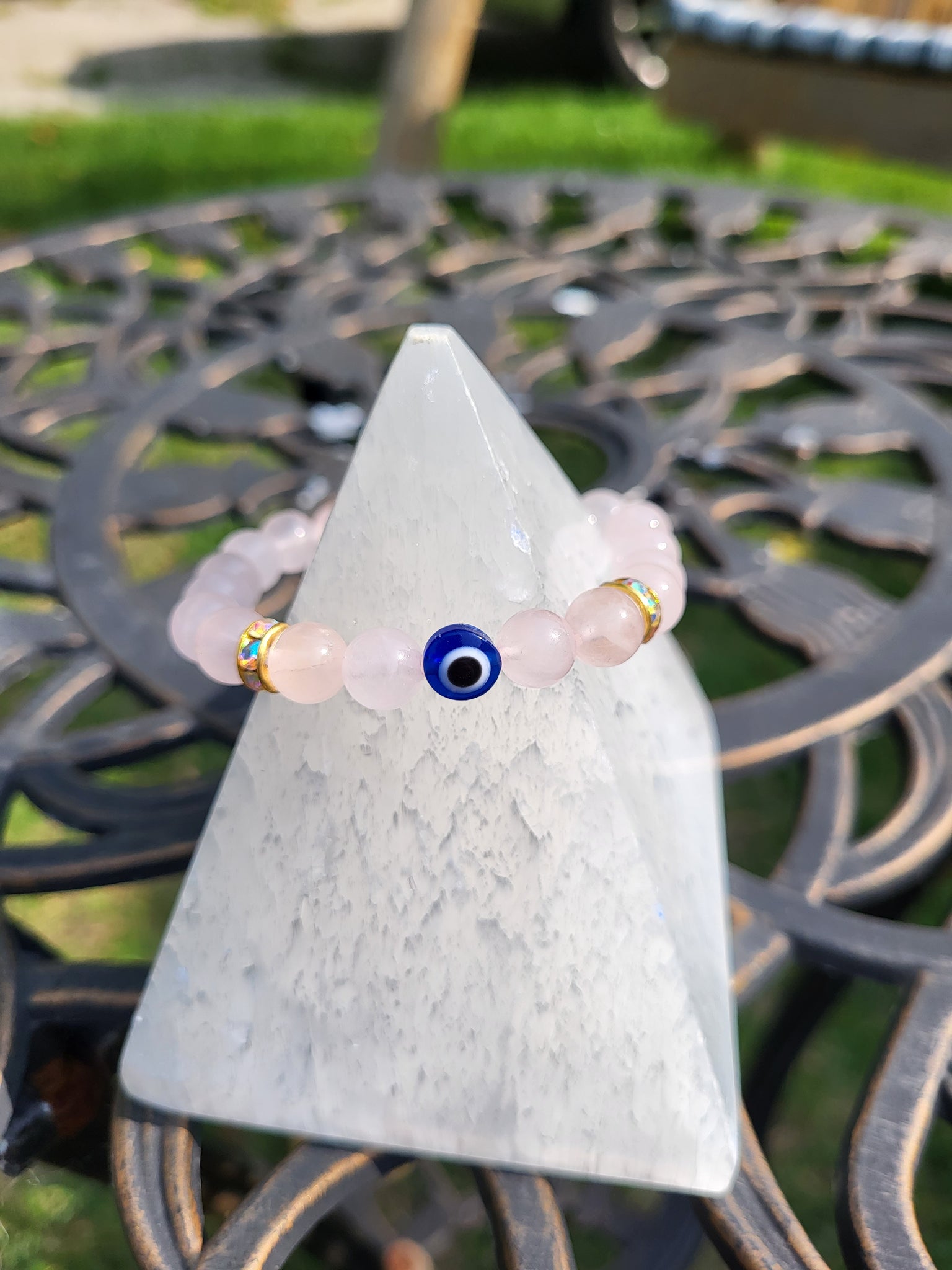 Rose Quartz Evil Eye Bracelet