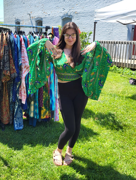 Bohemian Celestial Style Bell Sleeve Wrap Top with Ruffle