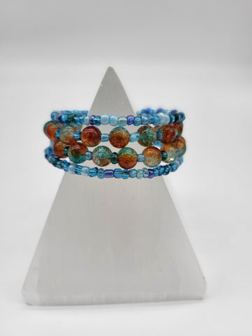 Illusion Bracelet Blue Orange Beads by Nikkie Howard