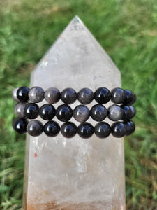 Silver Sheen Obsidian Elastic Bracelet