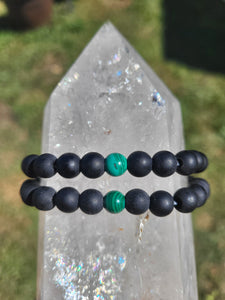 Black Agate & Malachite Elastic Bracelet