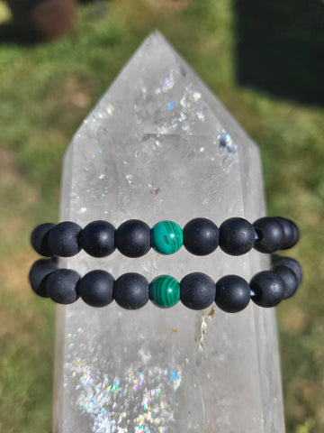 Black Agate & Malachite Elastic Bracelet